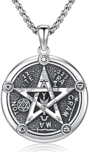 Odinstone Nudo De Bruja Plata 925 Tetragramaton Amuleto Witches Knot Necklace Tetragrammaton Pendant Good Luck Protection Amulet Wiccan Jewelry for Men Women