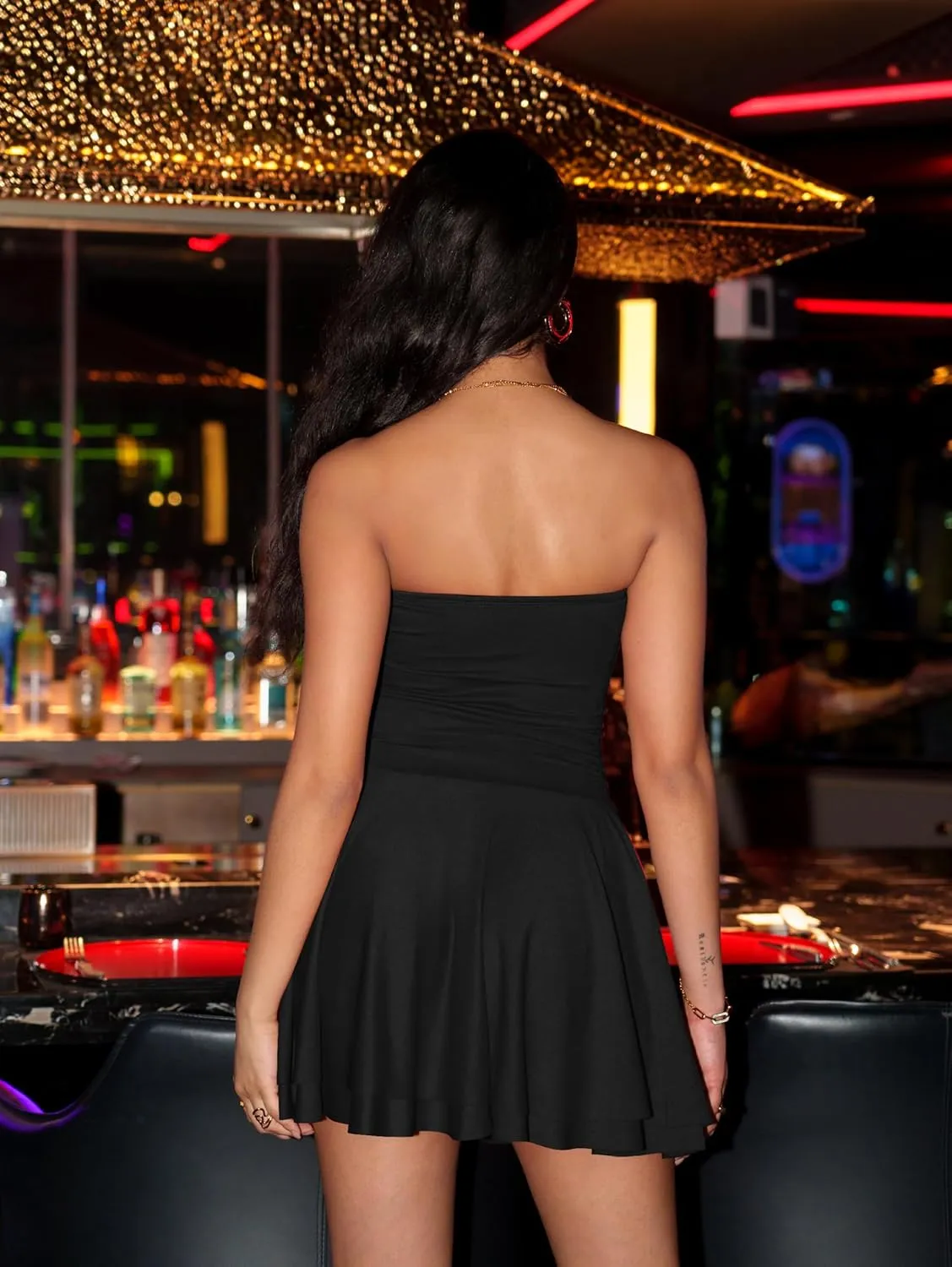 OQQ Women's Mini Dress Summer Cocktail Tube Ruched Waist Ruffle Corset Party A-line Dresses
