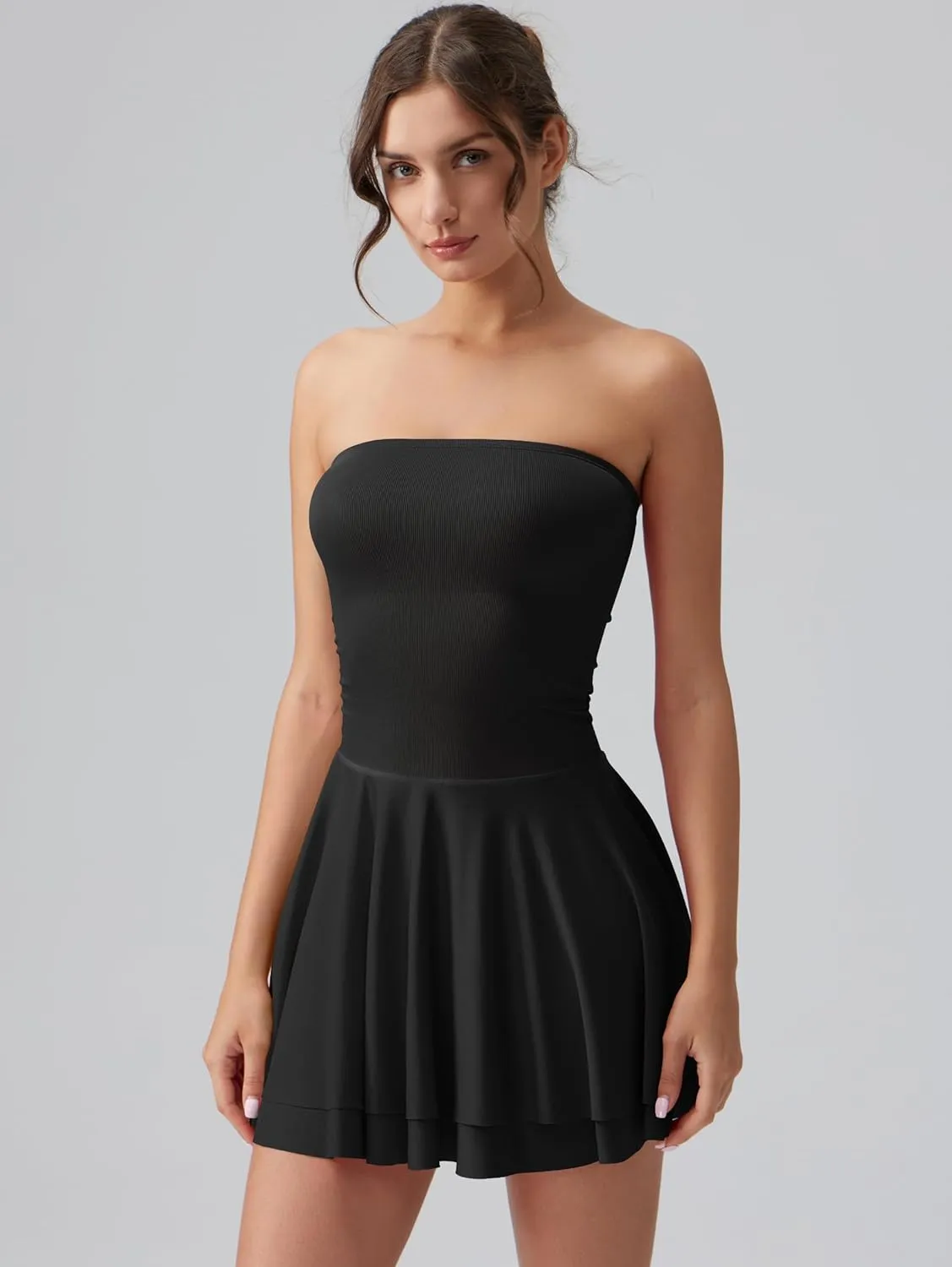 OQQ Women's Mini Dress Summer Cocktail Tube Ruched Waist Ruffle Corset Party A-line Dresses