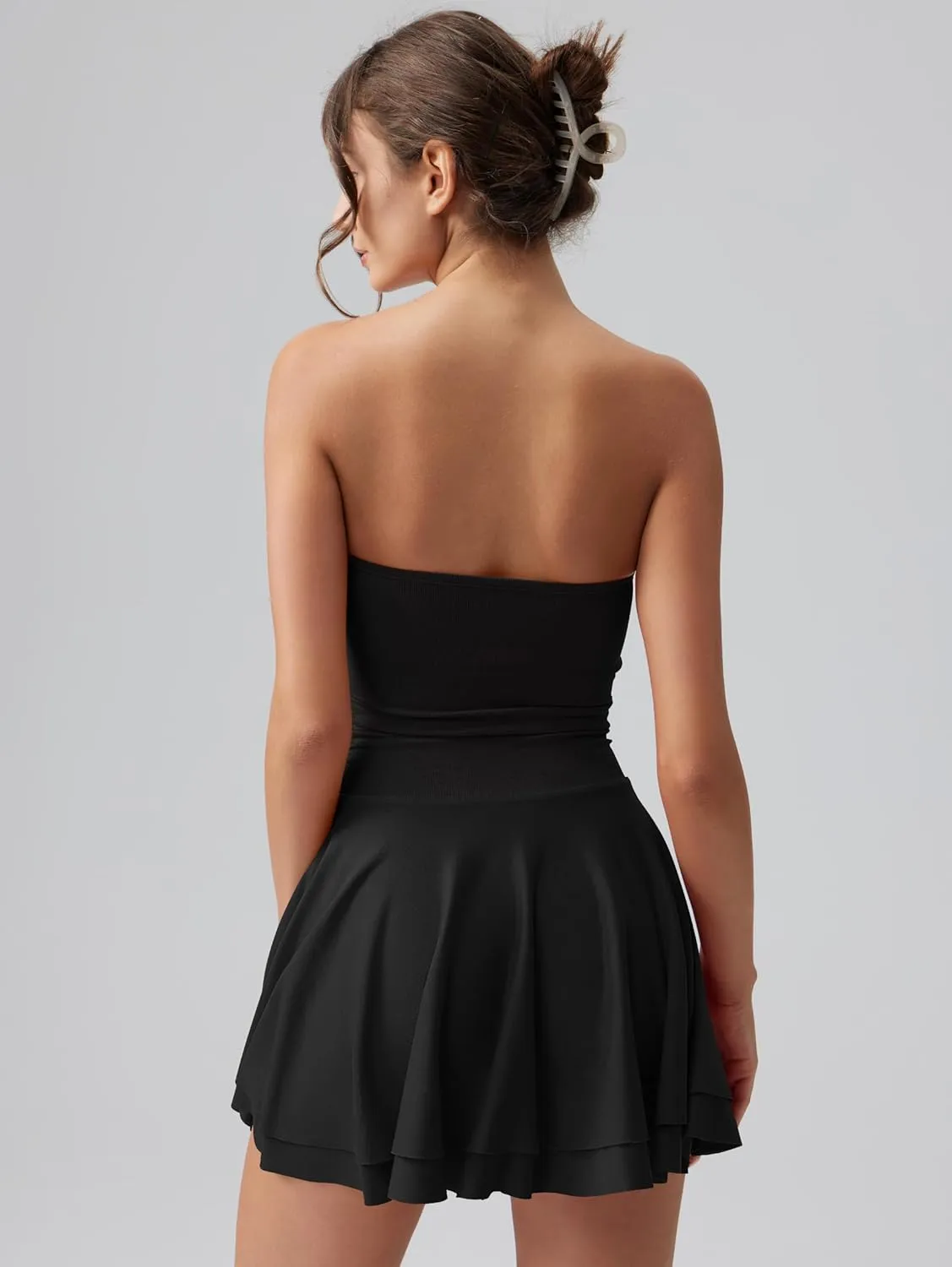 OQQ Women's Mini Dress Summer Cocktail Tube Ruched Waist Ruffle Corset Party A-line Dresses