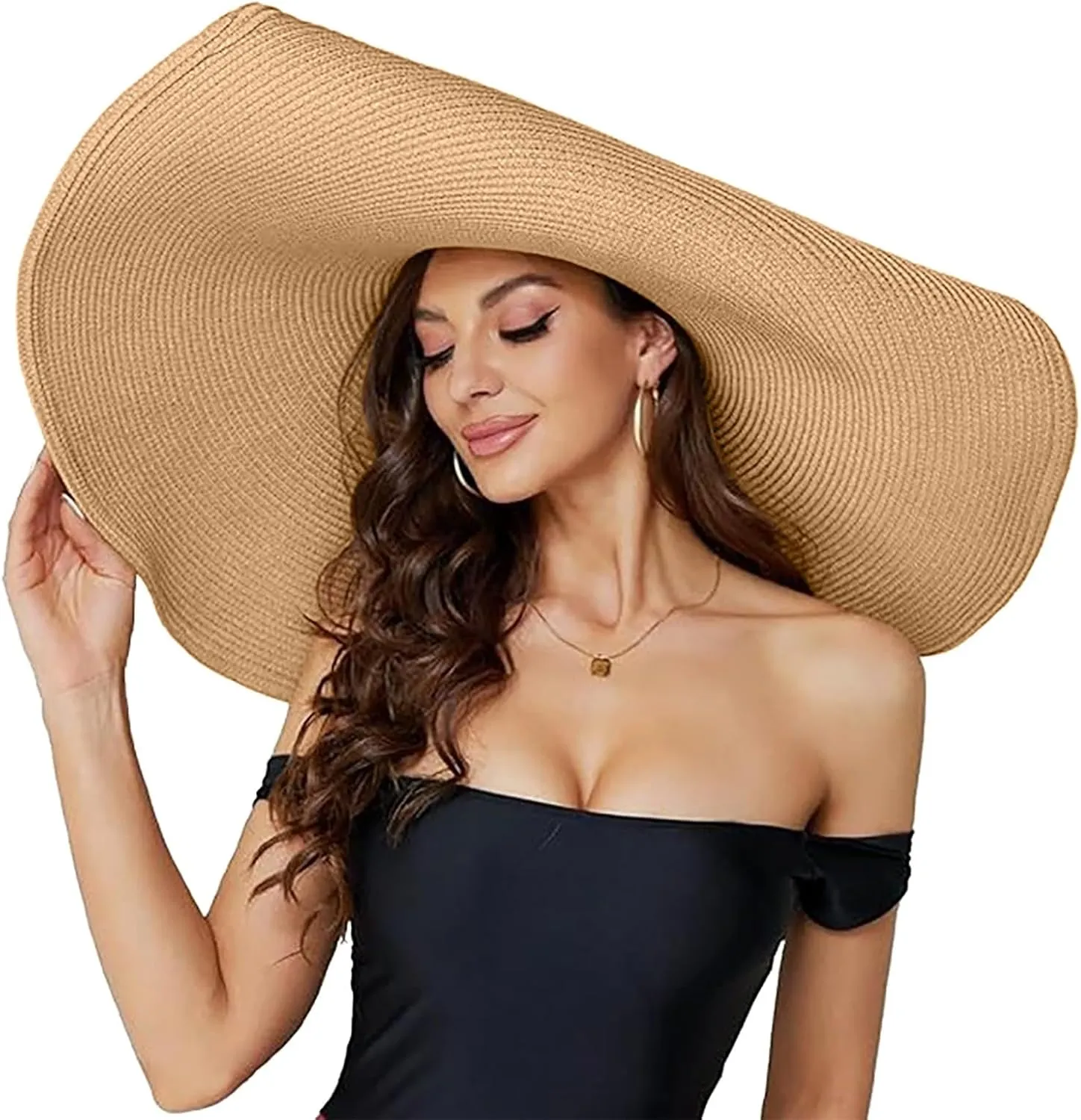 Oversized Beach Straw Hat for Women Western Wide Brim Summer Cowboy Sun Hat Packable Vacation Trendy Fedora Hat