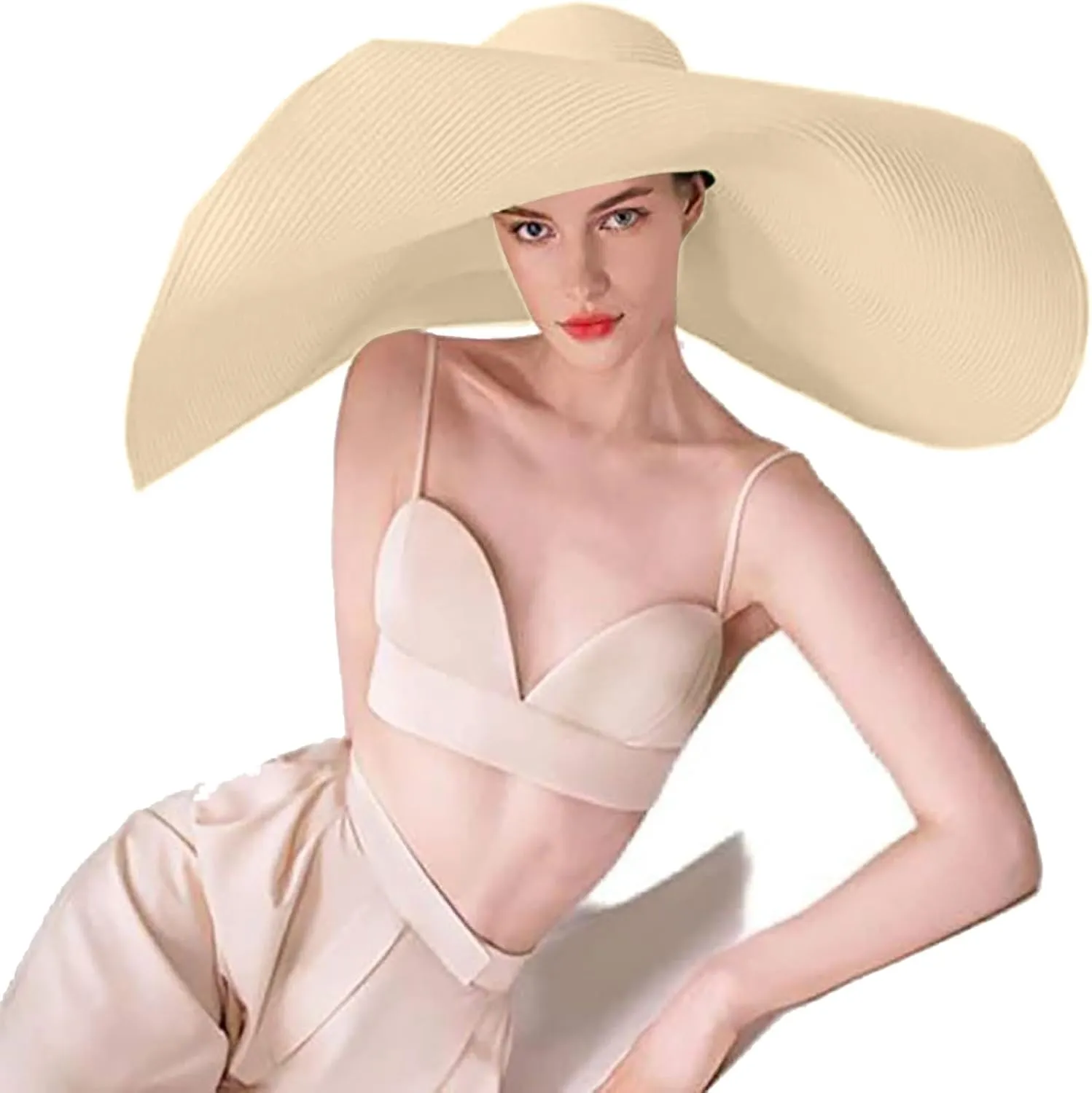 Oversized Beach Straw Hat for Women Western Wide Brim Summer Cowboy Sun Hat Packable Vacation Trendy Fedora Hat