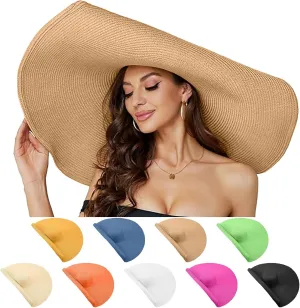 Oversized Beach Straw Hat for Women Western Wide Brim Summer Cowboy Sun Hat Packable Vacation Trendy Fedora Hat