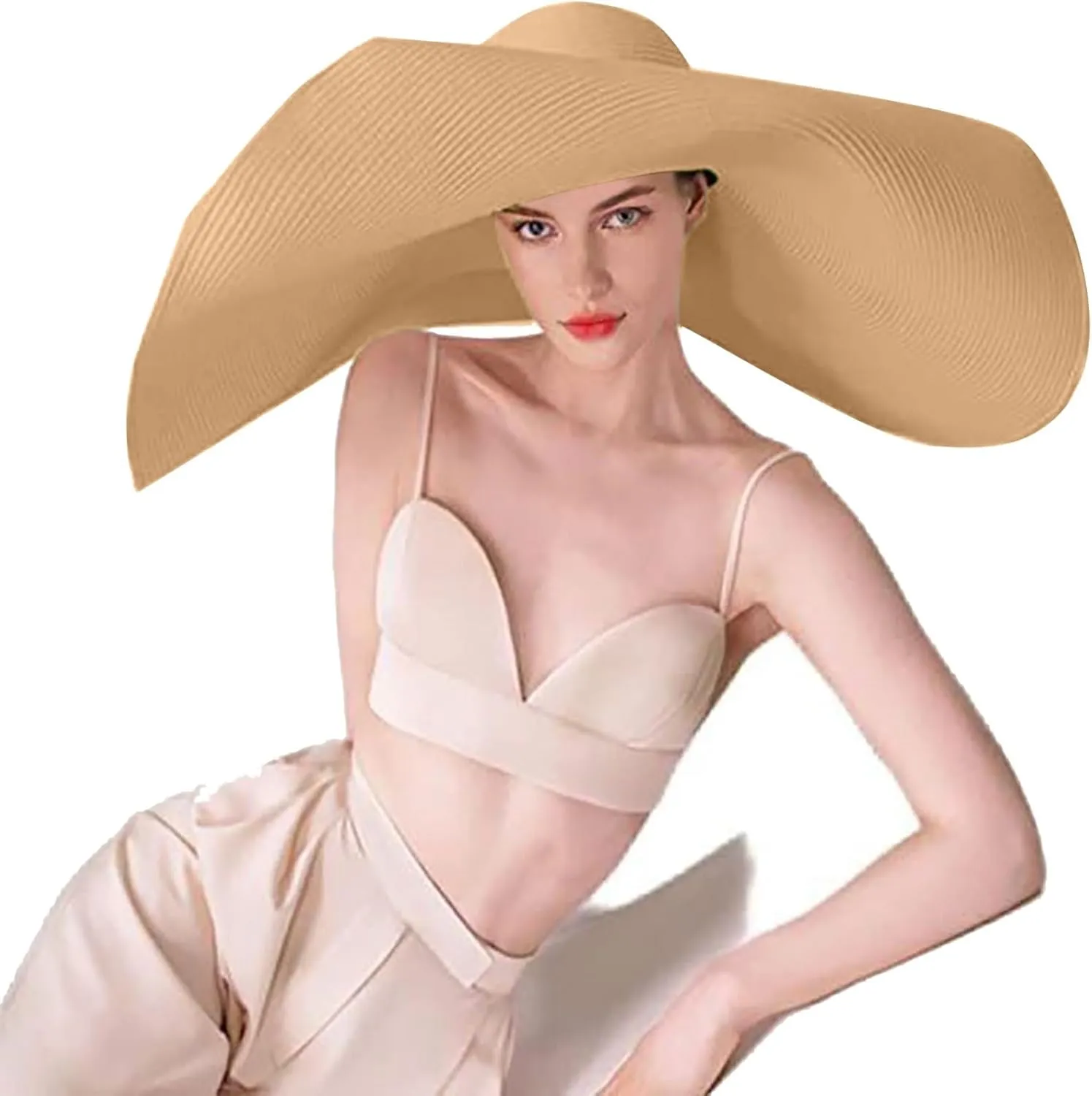 Oversized Beach Straw Hat for Women Western Wide Brim Summer Cowboy Sun Hat Packable Vacation Trendy Fedora Hat