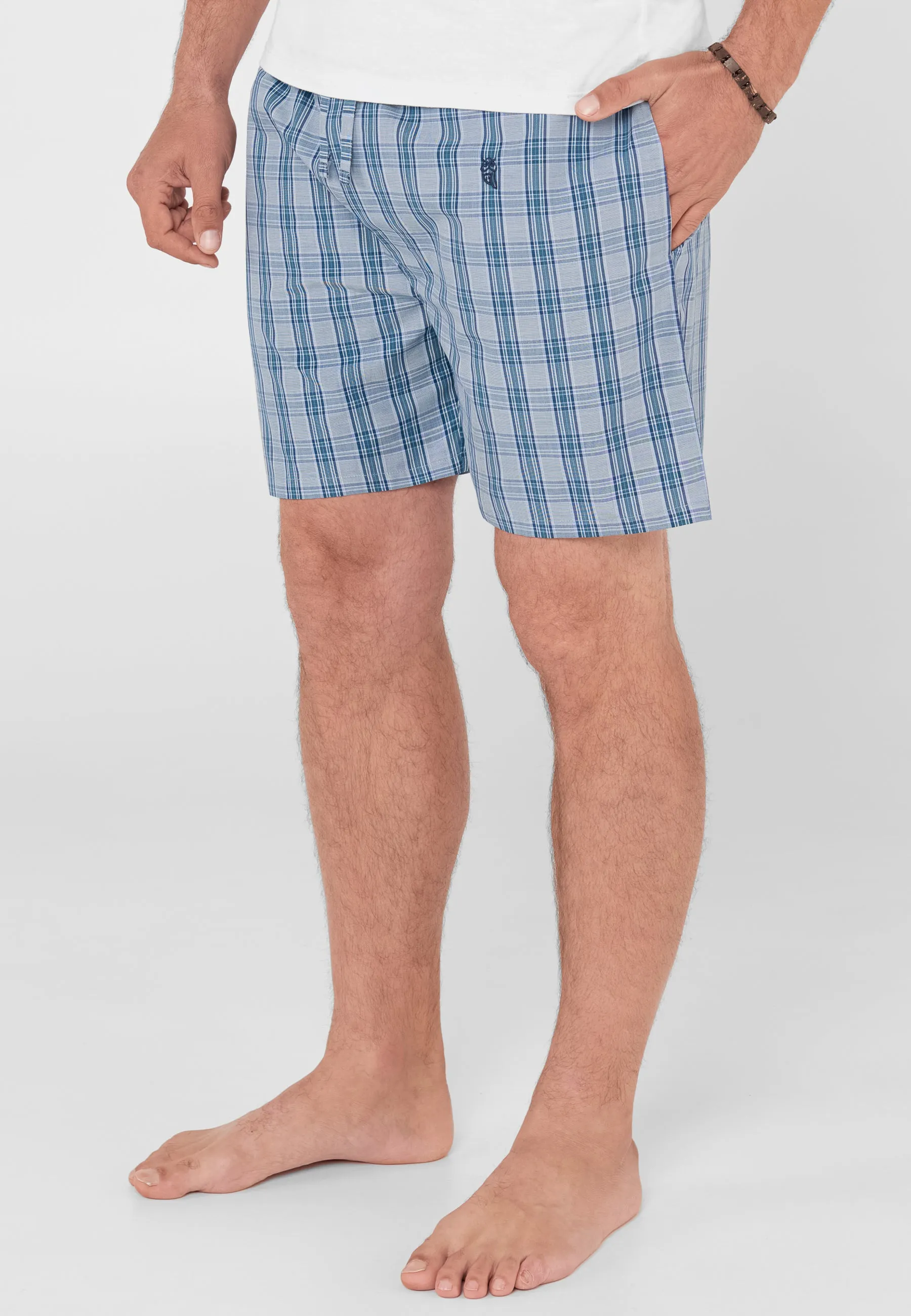Pantalón Pijama Hombre Corto Algodón Popelín Cuadros - Verde 8502_44