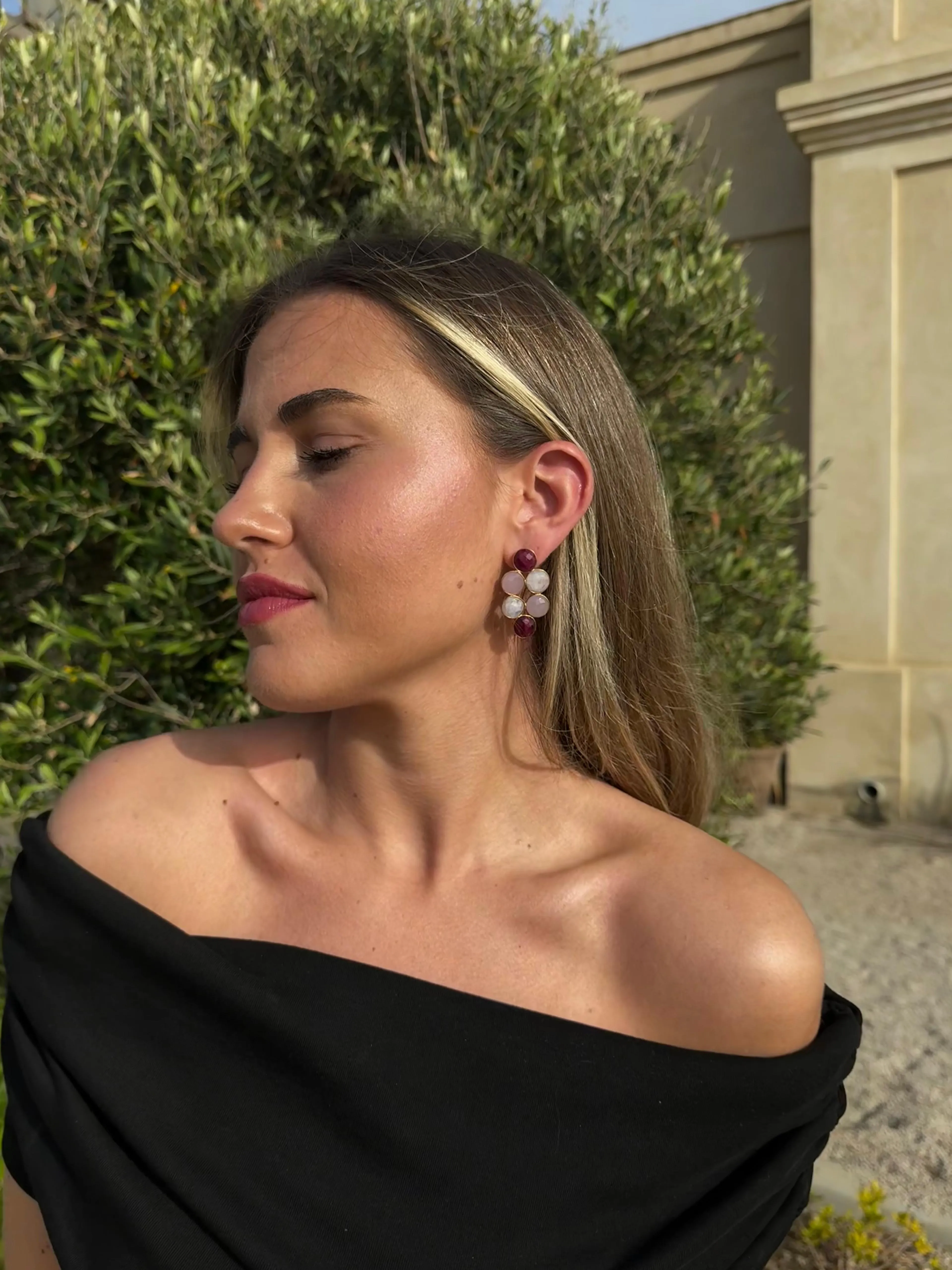 Pendientes con piedras Circus Granate, Rosa y Luna