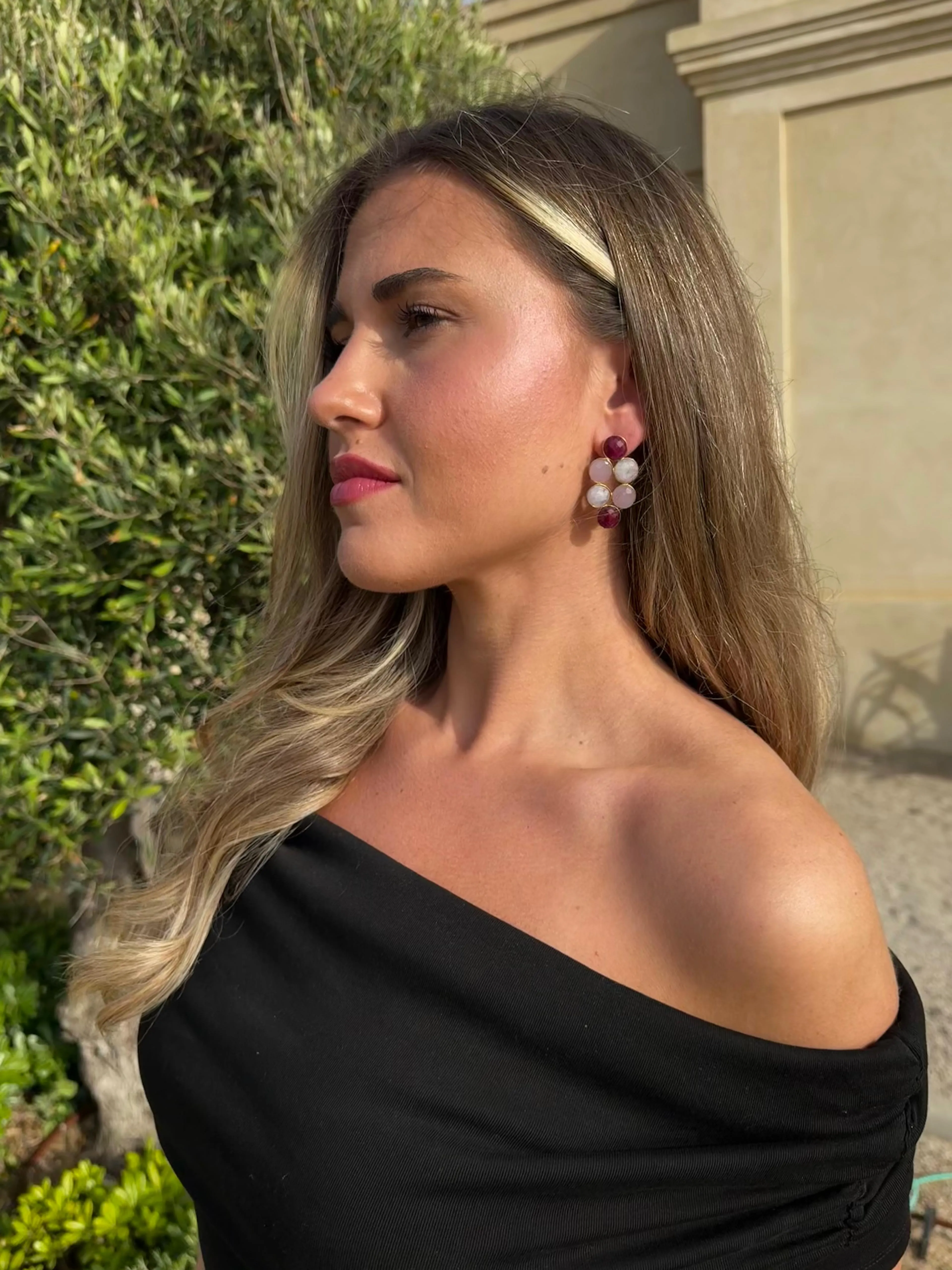 Pendientes con piedras Circus Granate, Rosa y Luna