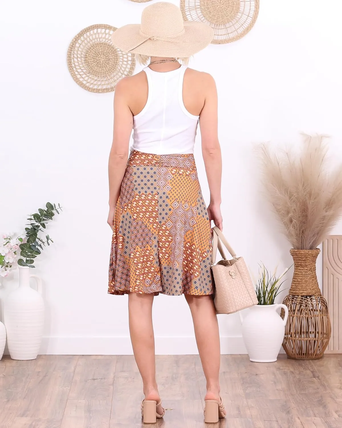 Popana Womens Casual Knee Length A-Line Stretch Midi Skirt Plus Size