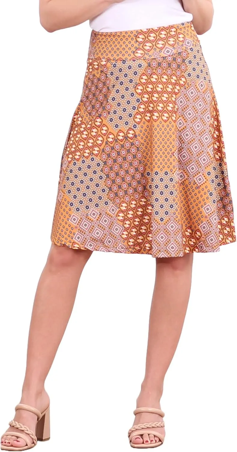 Popana Womens Casual Knee Length A-Line Stretch Midi Skirt Plus Size