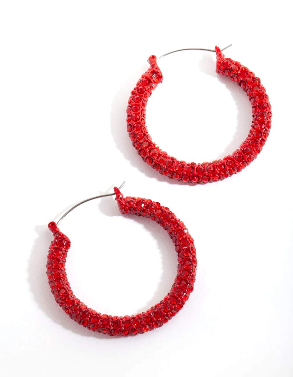 Red Diamante Hoop Earring