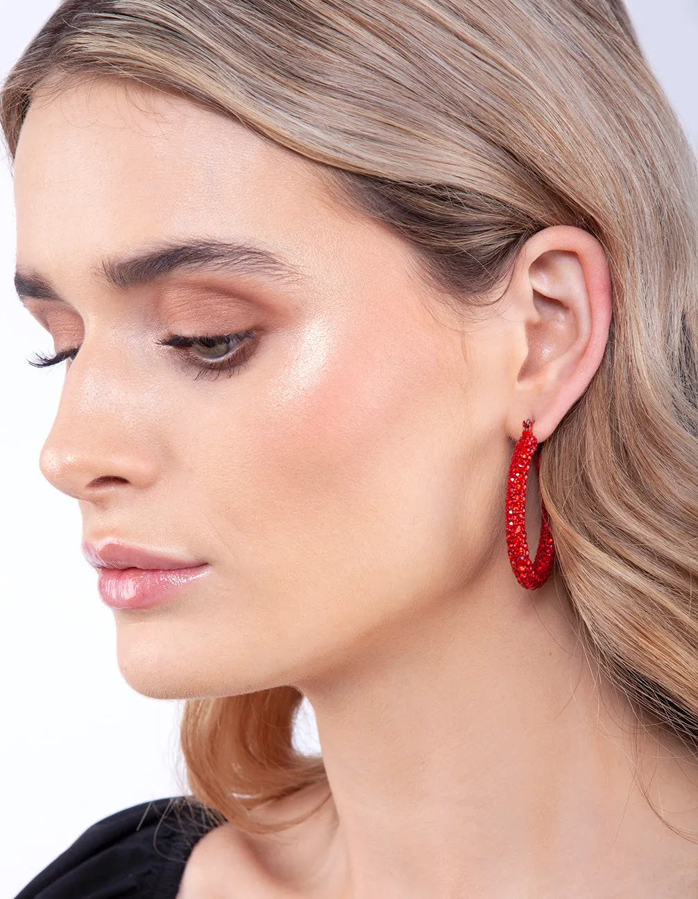 Red Diamante Hoop Earring