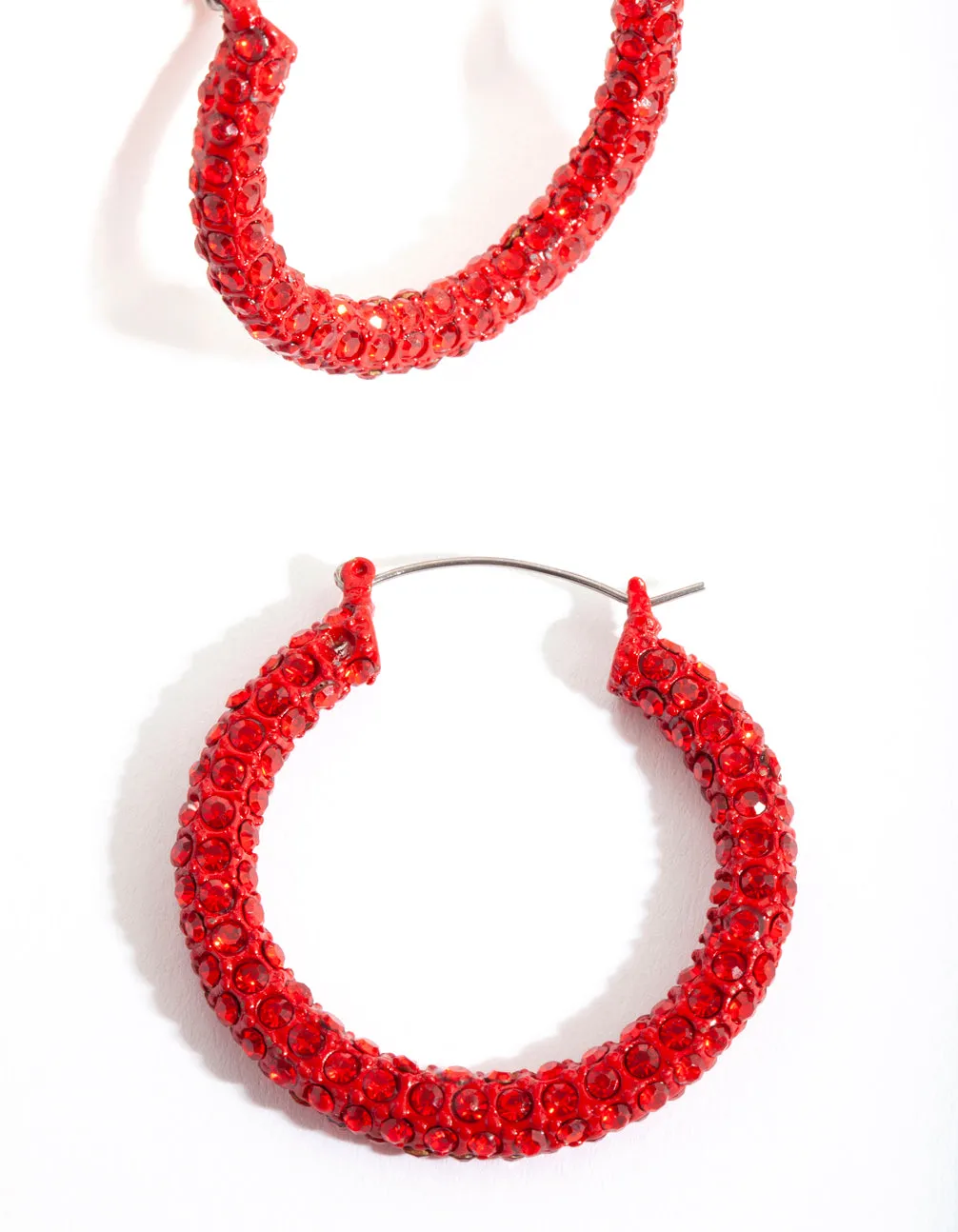 Red Diamante Hoop Earring