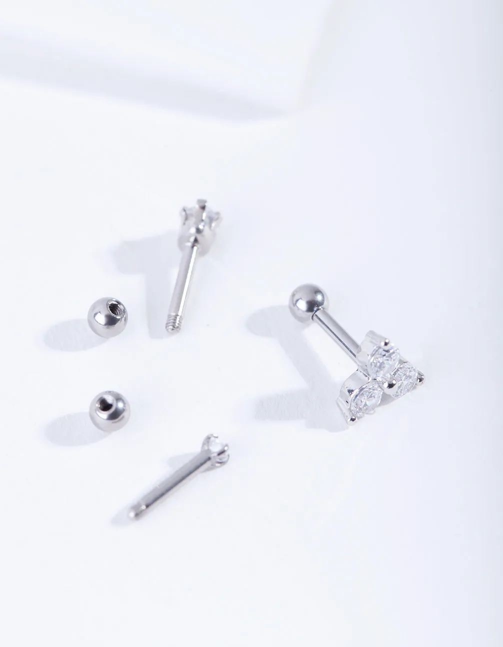 Rhodium Surgical Steel Tripple Diamante Barbell Earrings