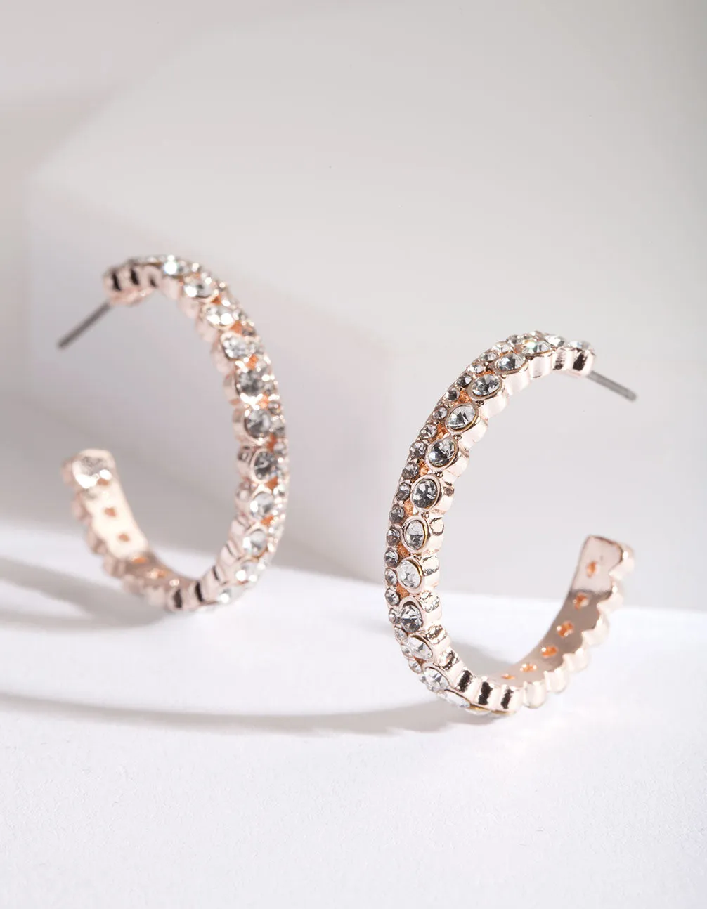 Rose Gold Diamante Open Hoop Earrings
