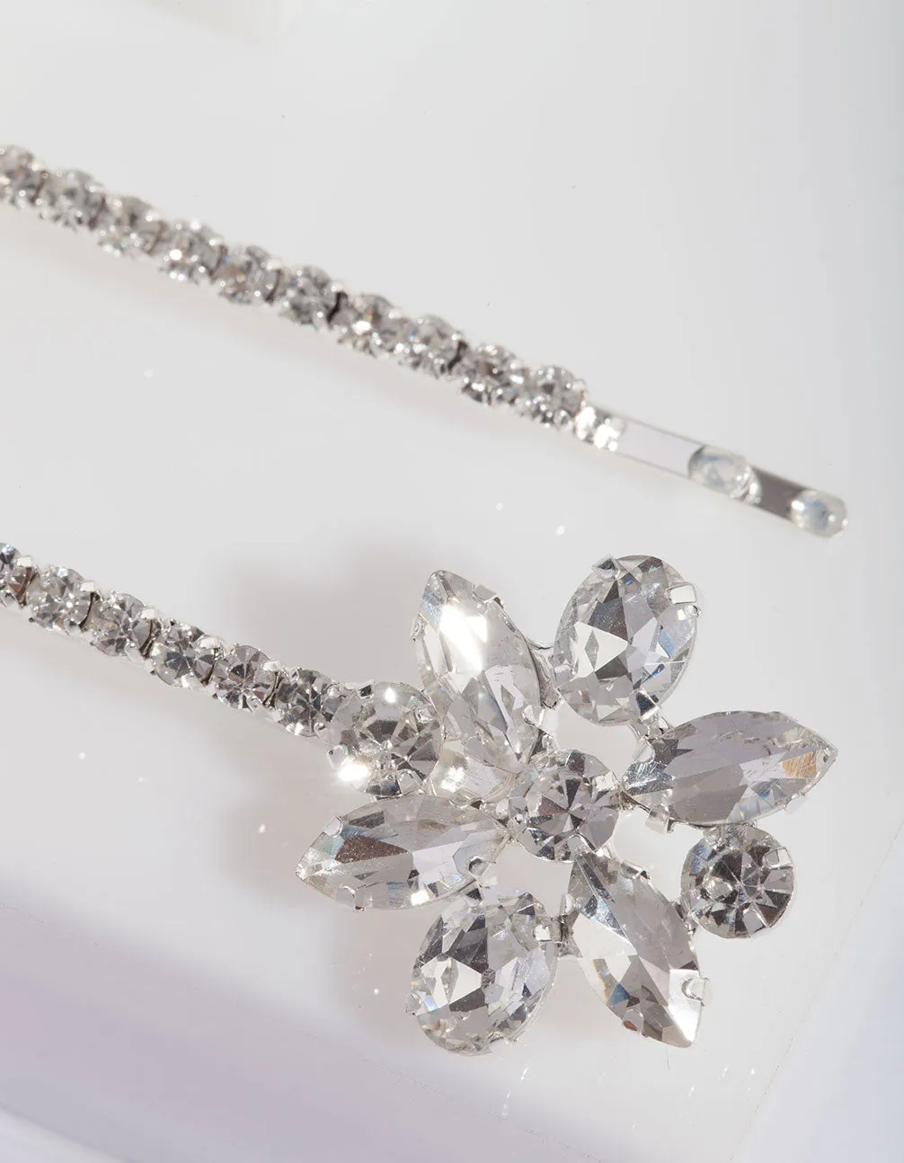 Silver Diamante Floral Clip and Earring Pack