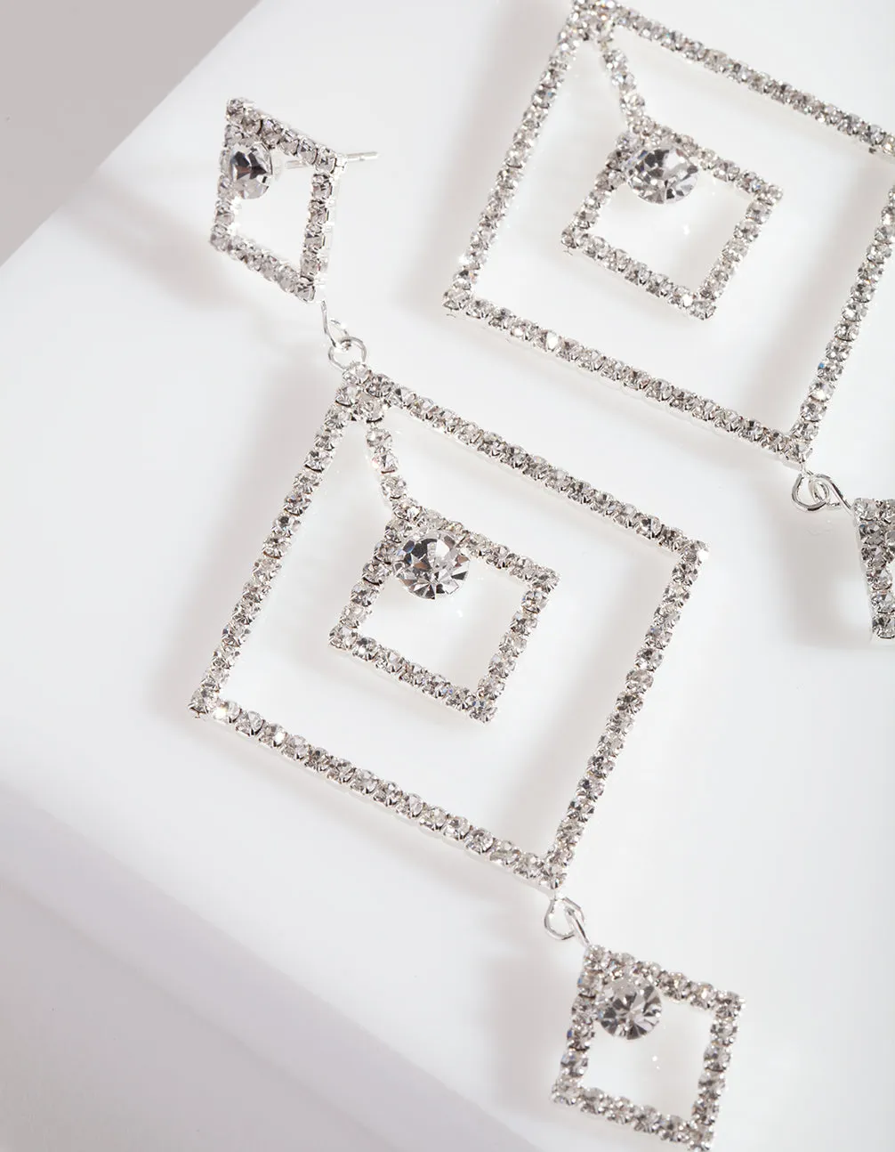 Silver Diamante Geometric Drop Earrings