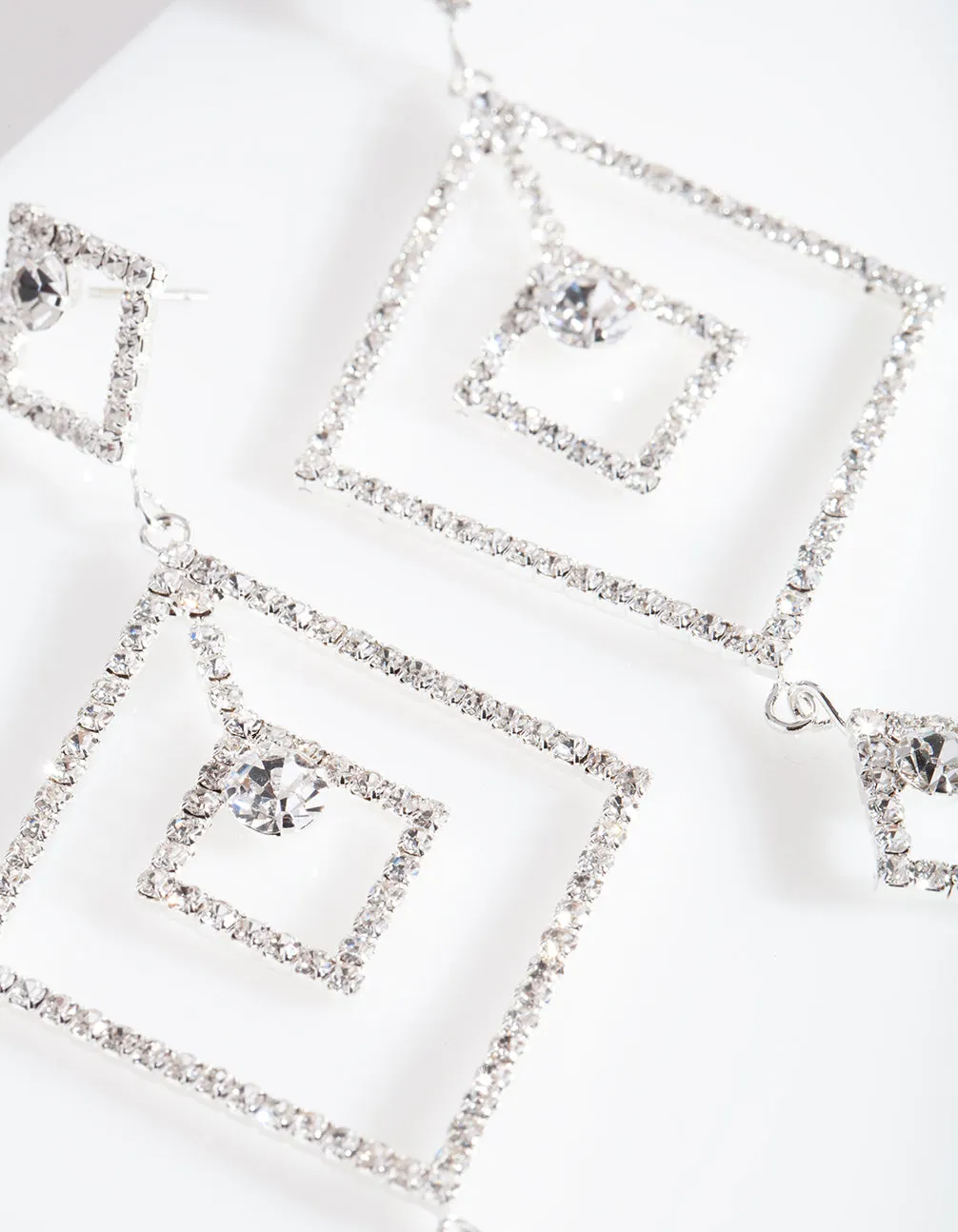 Silver Diamante Geometric Drop Earrings