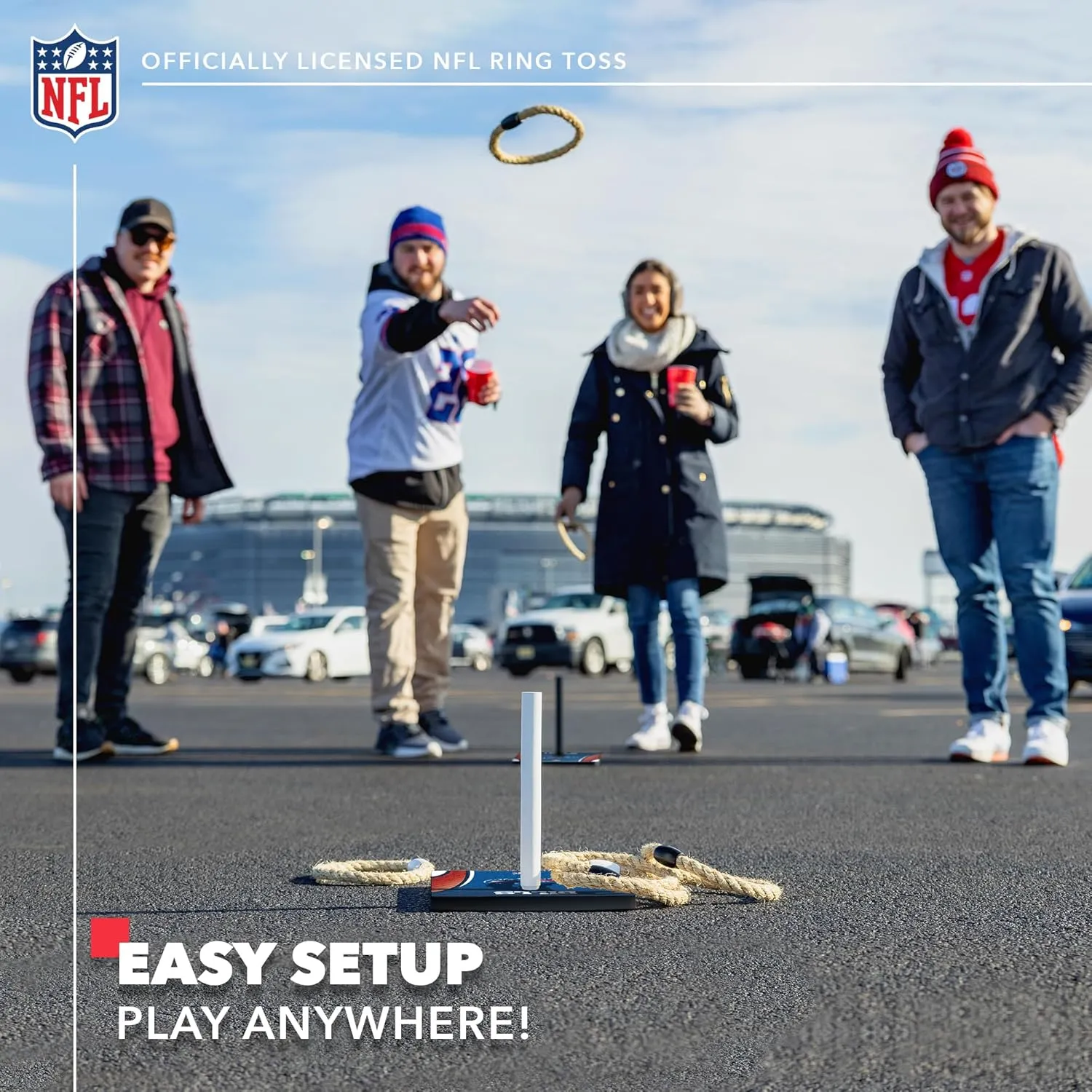 Solid Wood NFL Quoits Set with Direct Print HD Team Graphics  Tailgate Ring Toss Game  Great Gift for Any Football Fan! Ring Toss Family Outdoor Games for The Beach