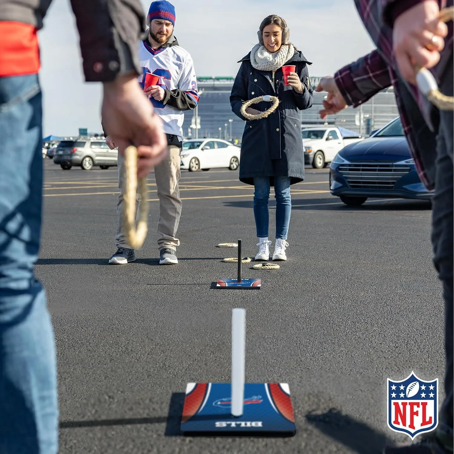 Solid Wood NFL Quoits Set with Direct Print HD Team Graphics  Tailgate Ring Toss Game  Great Gift for Any Football Fan! Ring Toss Family Outdoor Games for The Beach