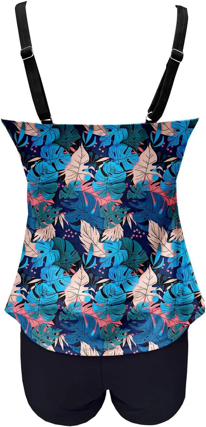 Tankini Swimsuits for Women Tummy Control with Boy Shorts Modest 2 Piece Bathing Suit Trendy Floral Athletic Swimwear