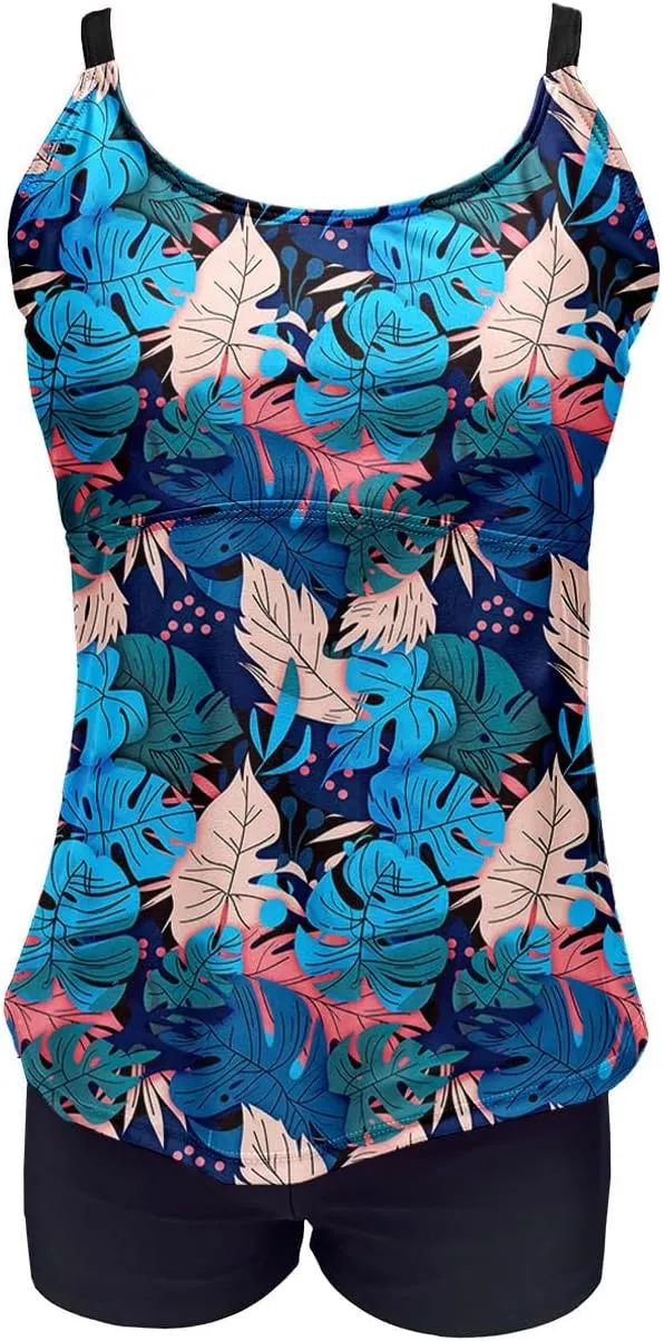 Tankini Swimsuits for Women Tummy Control with Boy Shorts Modest 2 Piece Bathing Suit Trendy Floral Athletic Swimwear