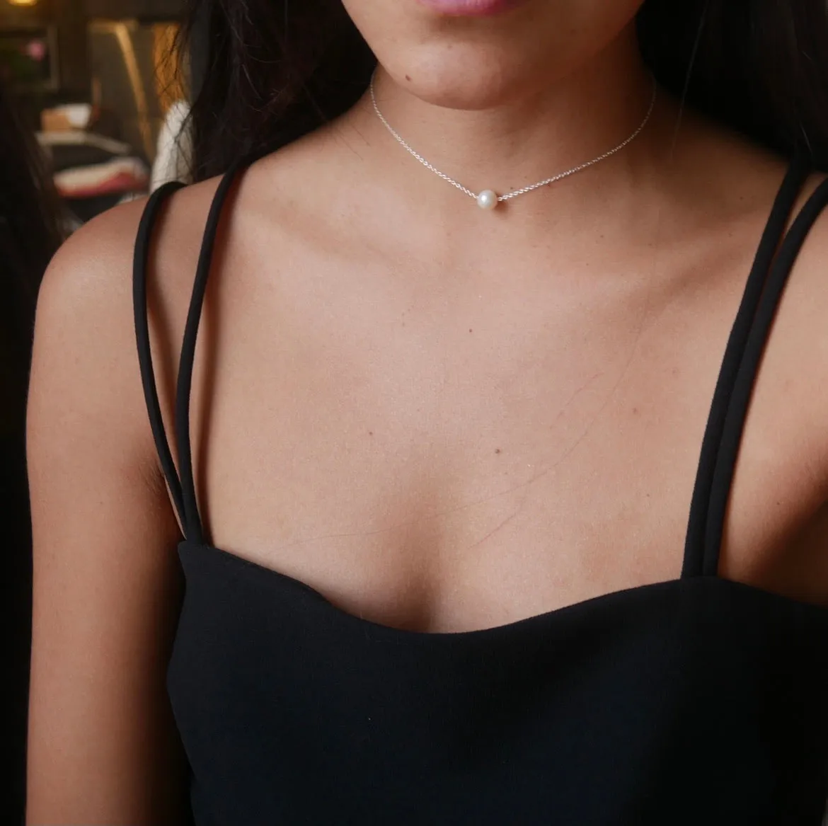 Tiny Freshwater Pearl Necklace, .925 Sterling Silver Hypoallergenic Waterproof Dainty Necklace