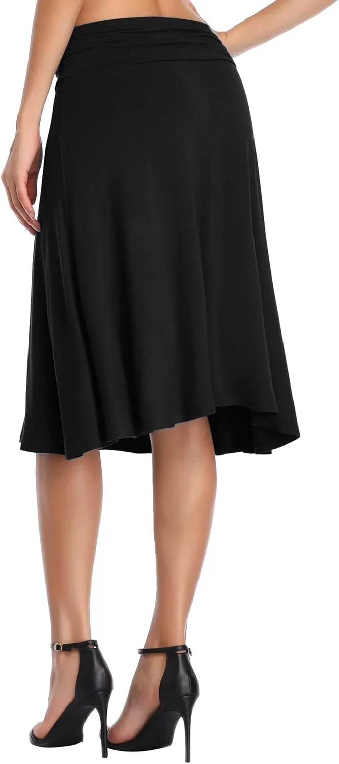 Urban CoCo Women's Ruched High Waist Knee Length Jersey A-Line Stretchy Flared Casual Skirt