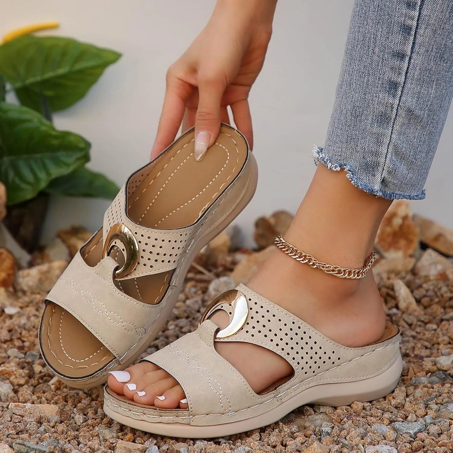 Walking Sandals for Women Open Toe Slip On Wedge Slides Arch Support Orthopedic Sandal Memory Foam Platform Shoes