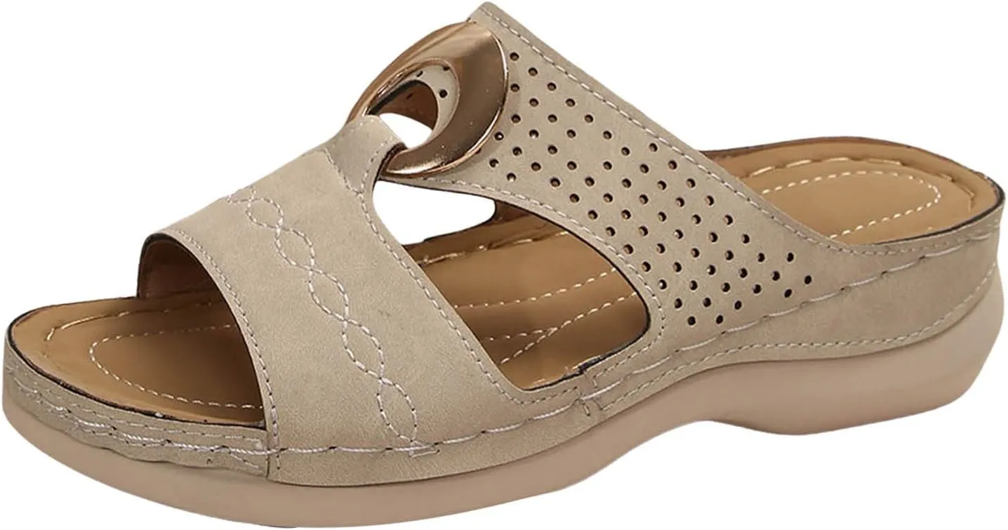 Walking Sandals for Women Open Toe Slip On Wedge Slides Arch Support Orthopedic Sandal Memory Foam Platform Shoes