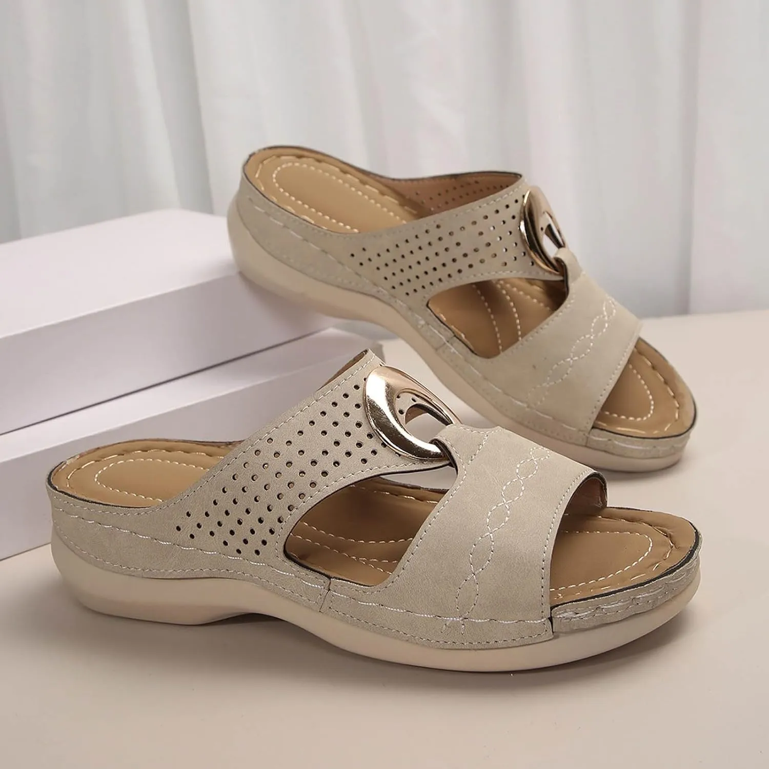 Walking Sandals for Women Open Toe Slip On Wedge Slides Arch Support Orthopedic Sandal Memory Foam Platform Shoes