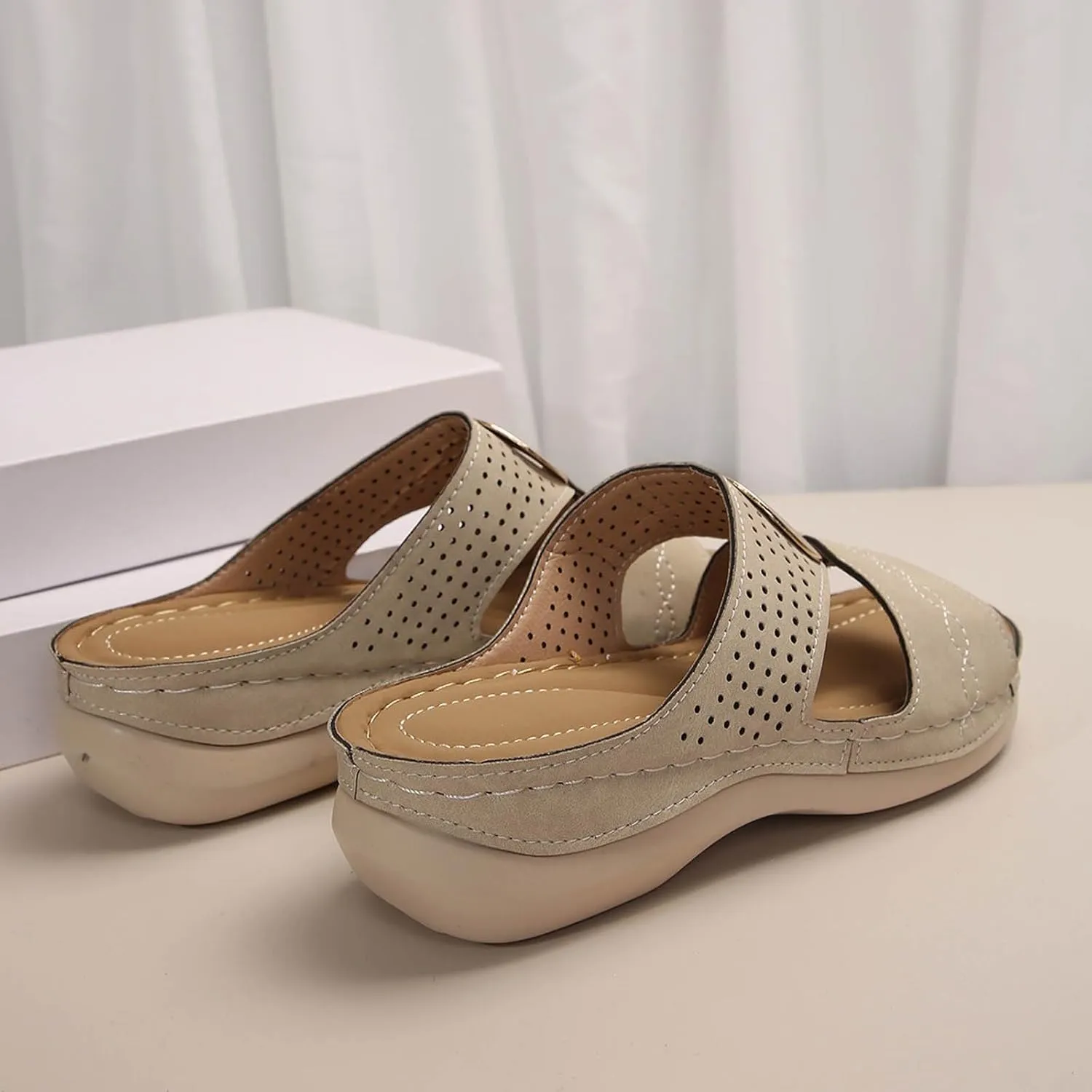 Walking Sandals for Women Open Toe Slip On Wedge Slides Arch Support Orthopedic Sandal Memory Foam Platform Shoes