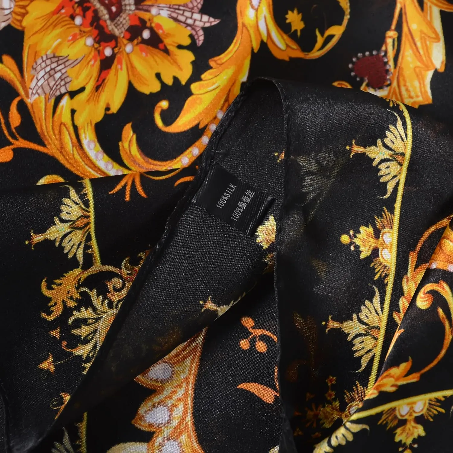 Women 100% Mulberry Silk Neck Scarf Lightweight Digital Print Small Square Scarfs- Neckerchief Gift Packing 21"*21"