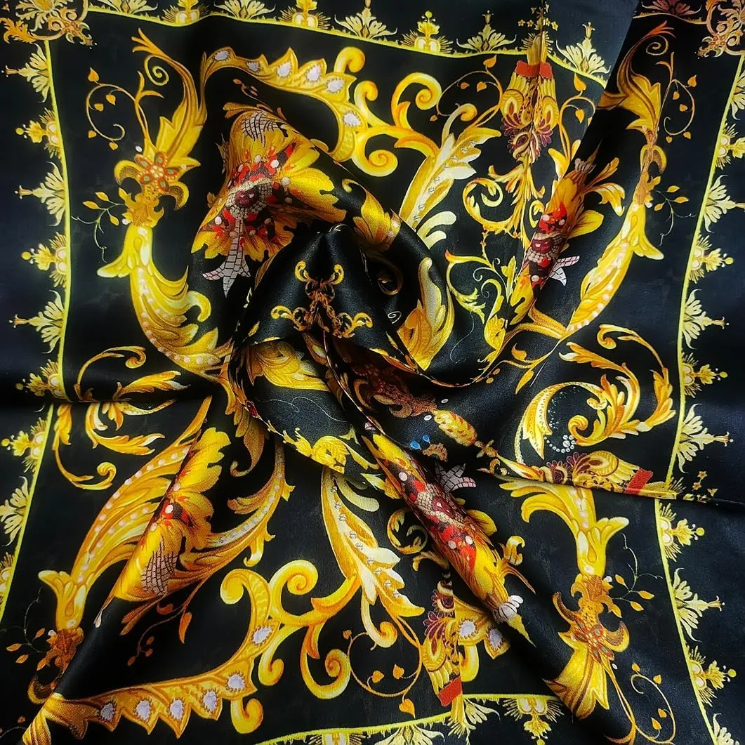 Women 100% Mulberry Silk Neck Scarf Lightweight Digital Print Small Square Scarfs- Neckerchief Gift Packing 21"*21"