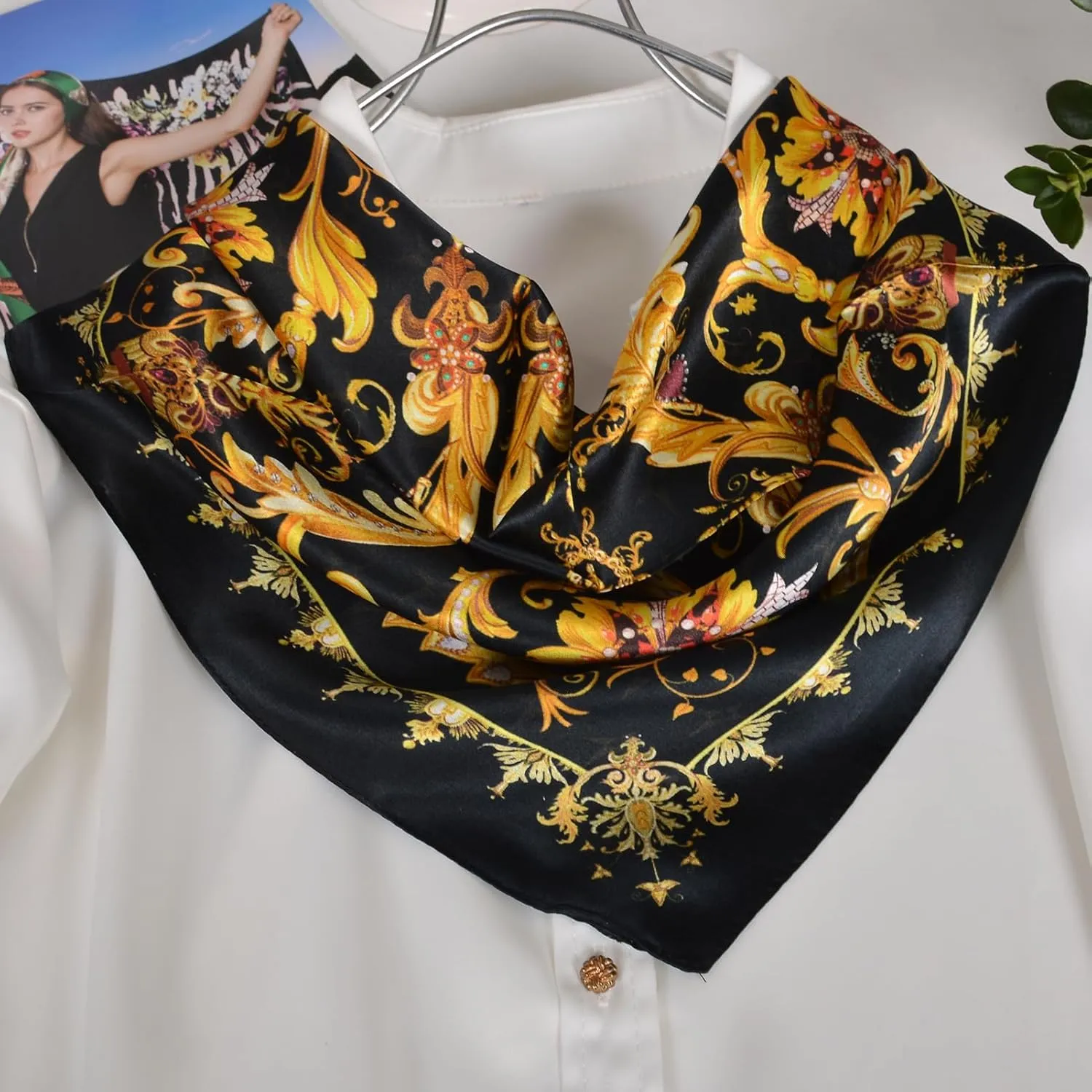 Women 100% Mulberry Silk Neck Scarf Lightweight Digital Print Small Square Scarfs- Neckerchief Gift Packing 21"*21"