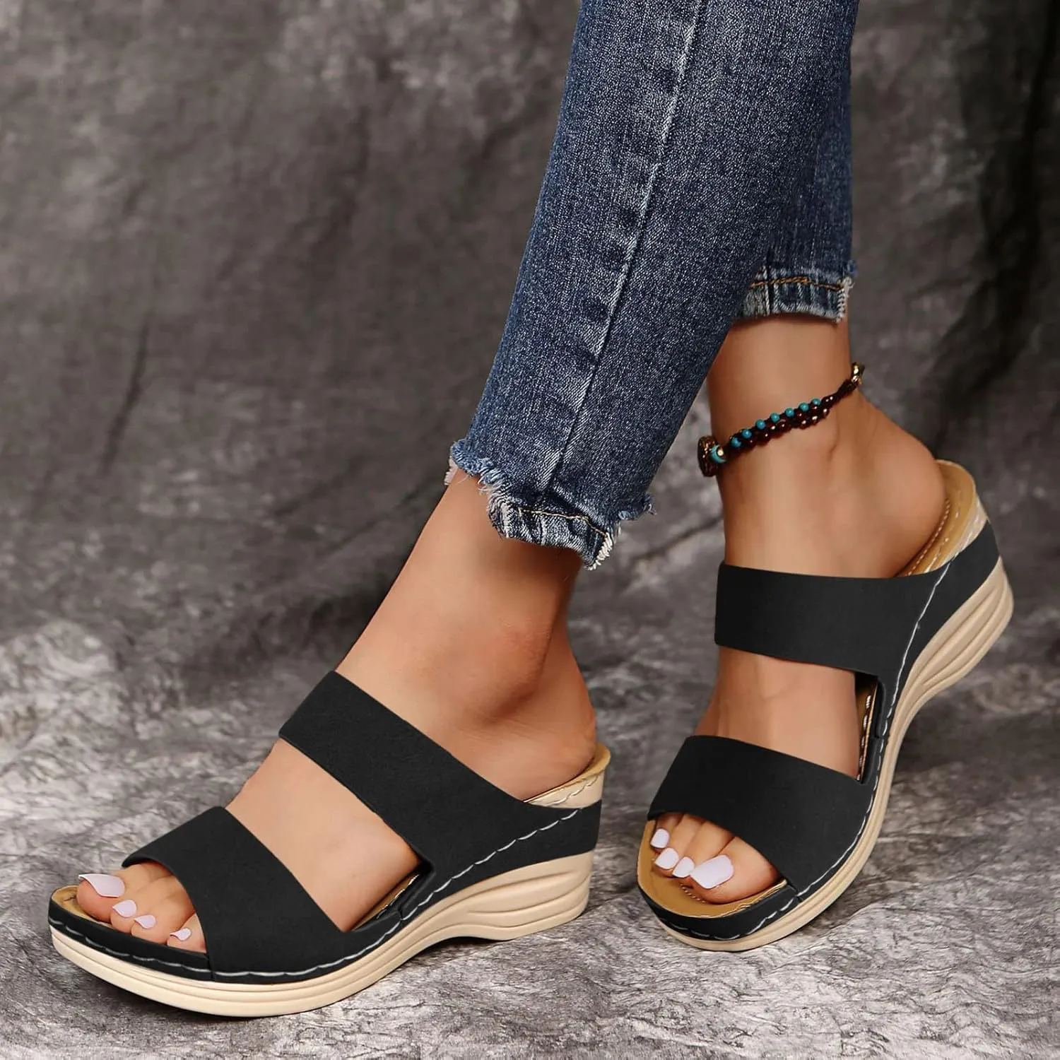 Women's Wedge Sandals Comfortable Orthopedic Sandalias Open Toe Slip on Platform Slides High Heeled Summer Shoes