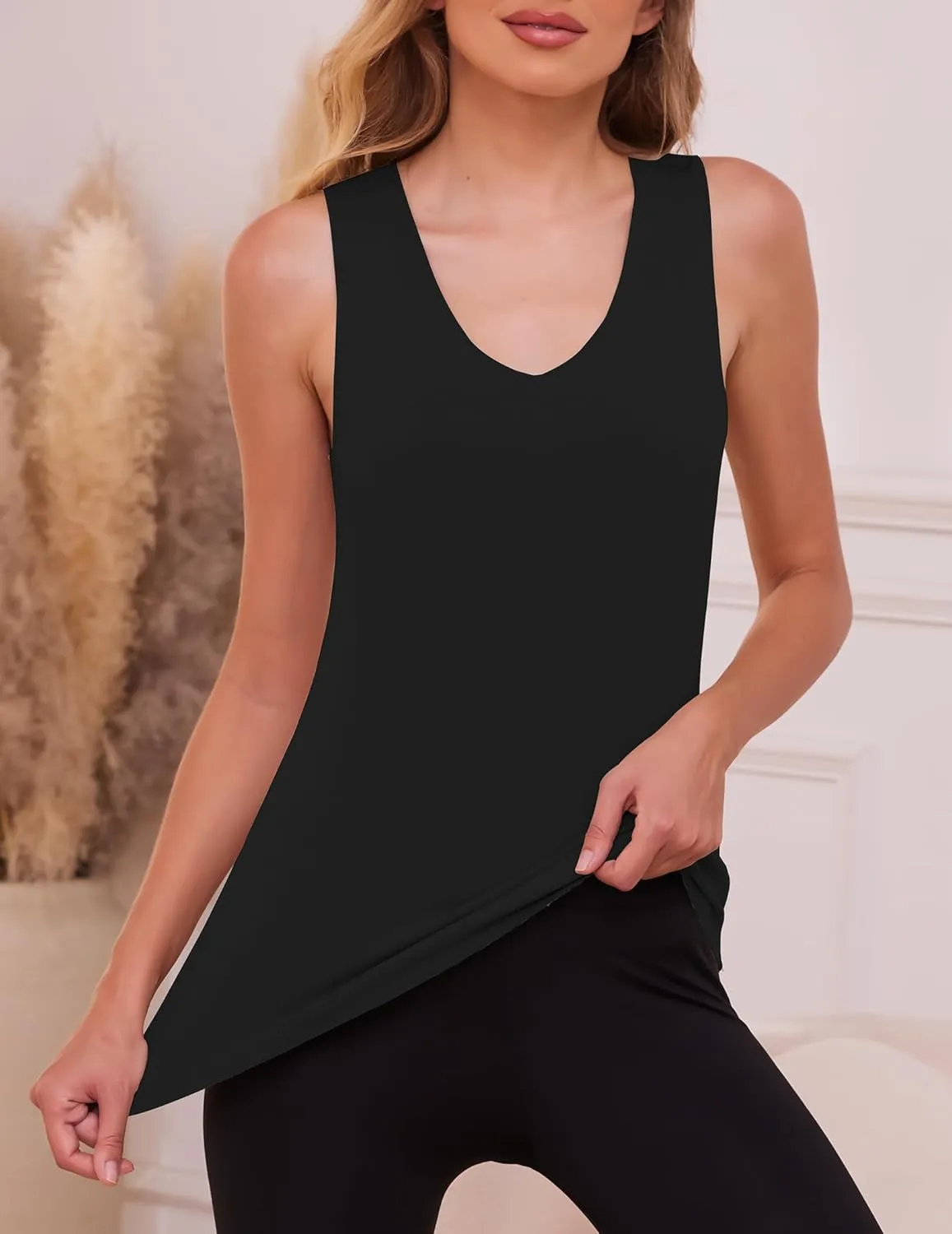 YYA V Neck Basic Tank Tops for Women Thermal Vest Winter Warm Tank-Top Sleeveless Undershirts, S-XXL